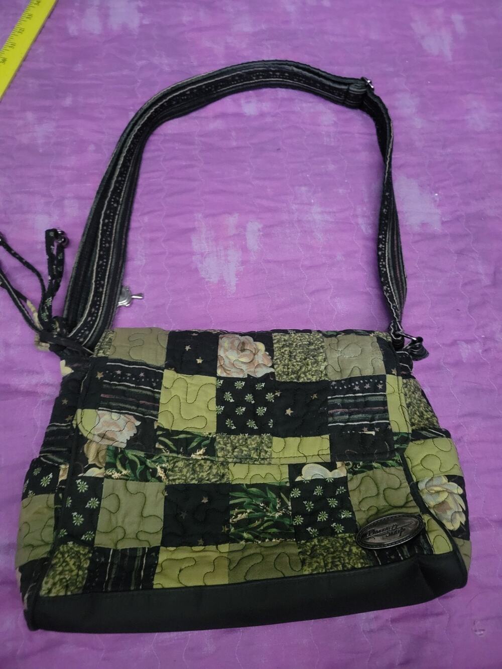 DONNA SHARPE QUILTED HANDBAG Greeh BLACK STRAP Boho Retro